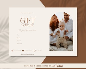 Photography Gift Voucher Certificate Adobe Photoshop and Canva, Photography Canva Gift Card, Gift Card Photoshop Templates