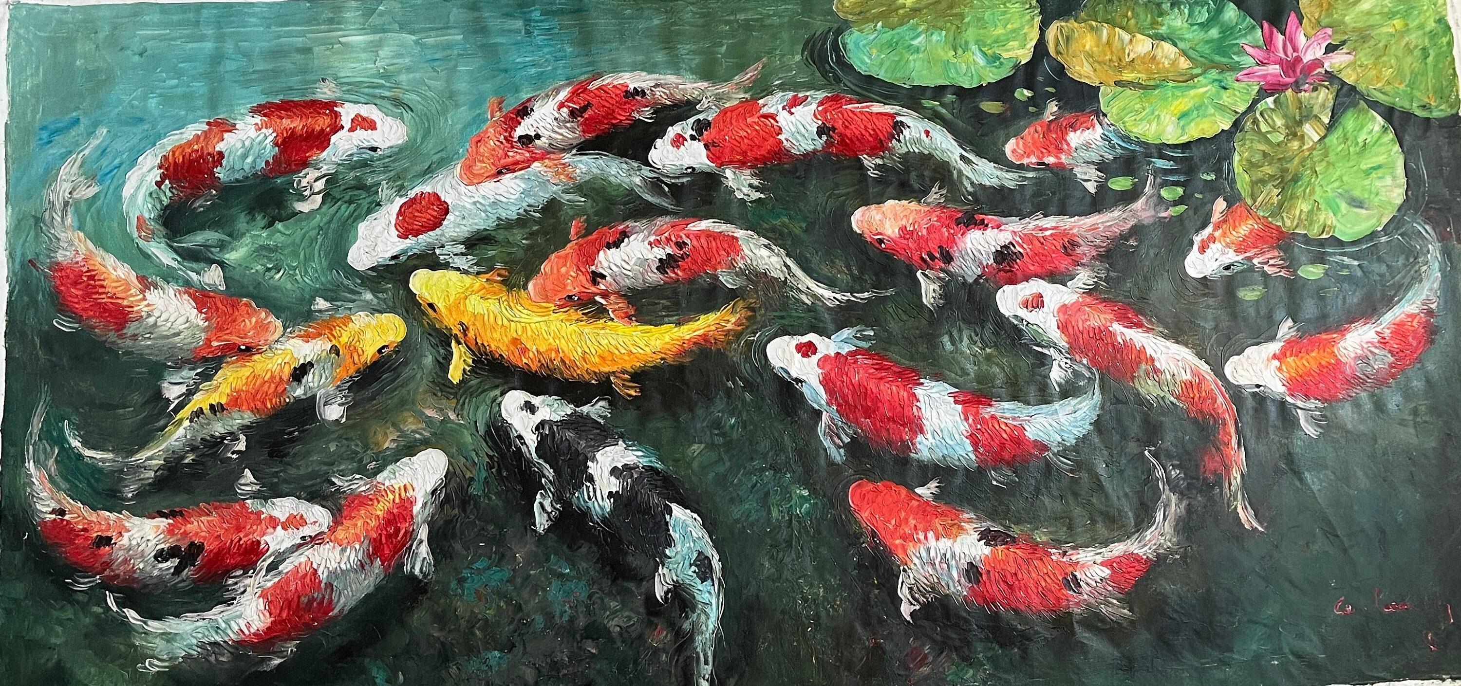 Koi Fish Painting Canvas Print Watercolor Zen Japanese Koi Wall Art,  Housewarming Gift Framed or Unframed Ready to Hang 