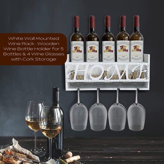 Modern White Wall Mounted Wine Rack Wooden Wine Bottle Etsy