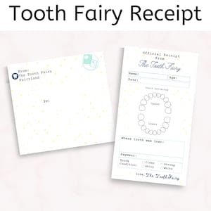 Recibo da fada do dente para meninos, mini envelope e recibo da fada do dente, primeiro dente perdido, para impressão