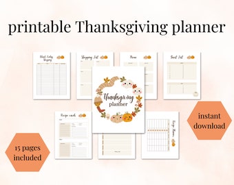 Thanksgiving Planner to organize and simplify your holiday season. Thanksgiving Menu, Shopping List, Cooking Schedule, Recipe Cards, etc.