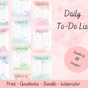 Daglig att-göra-lista, akvarell, utskrivbar att-göra-lista, Goodnotes daglig checklista, att-göra-listor, att-göra-listpaket, digital checklista