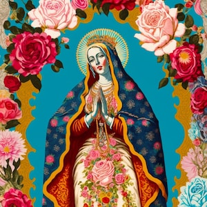 Our Lady of Guadalupe 5x7 Altar Print, Pop Art Mother Mary, Catholic Art, Religious Art, Spiritual Art, The Virgin Mary Art, Mother Mary Art