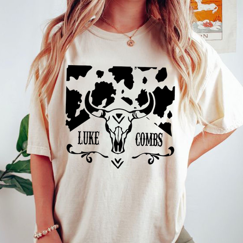 Luke Combs Bull Skull Shirt Luke Combs Vintage Tee Cowboy Etsy