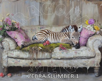 Whimsical Animal Rice Paper Decoupage, Floral Zebra Slumber Artwork Sheet, Illustration Rice Paper for Craft & Furniture