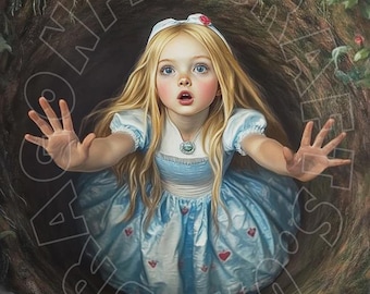 Decoupage "Por la madriguera del conejo", papel de arroz con arte caprichoso, hoja con ilustración de chica de fantasía para manualidades y decoración de muebles