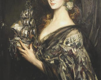 The Silver Ship Decoupage, Antique woman decorative Rice Paper, Vintage Portrait Lady Fine Art Sheet