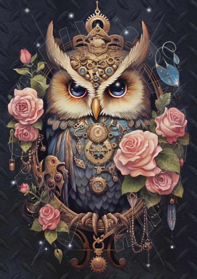 Steampunk Owl Decoupage, Mechanical Owl Vintage Illustration Craft, Decorative Rice Paper Sheet for 