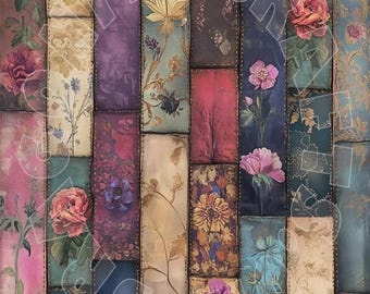 Floral Decoupage Rice Paper, Japanese Decorative Sheet, Textile Background Craft, Vintage Patchwork