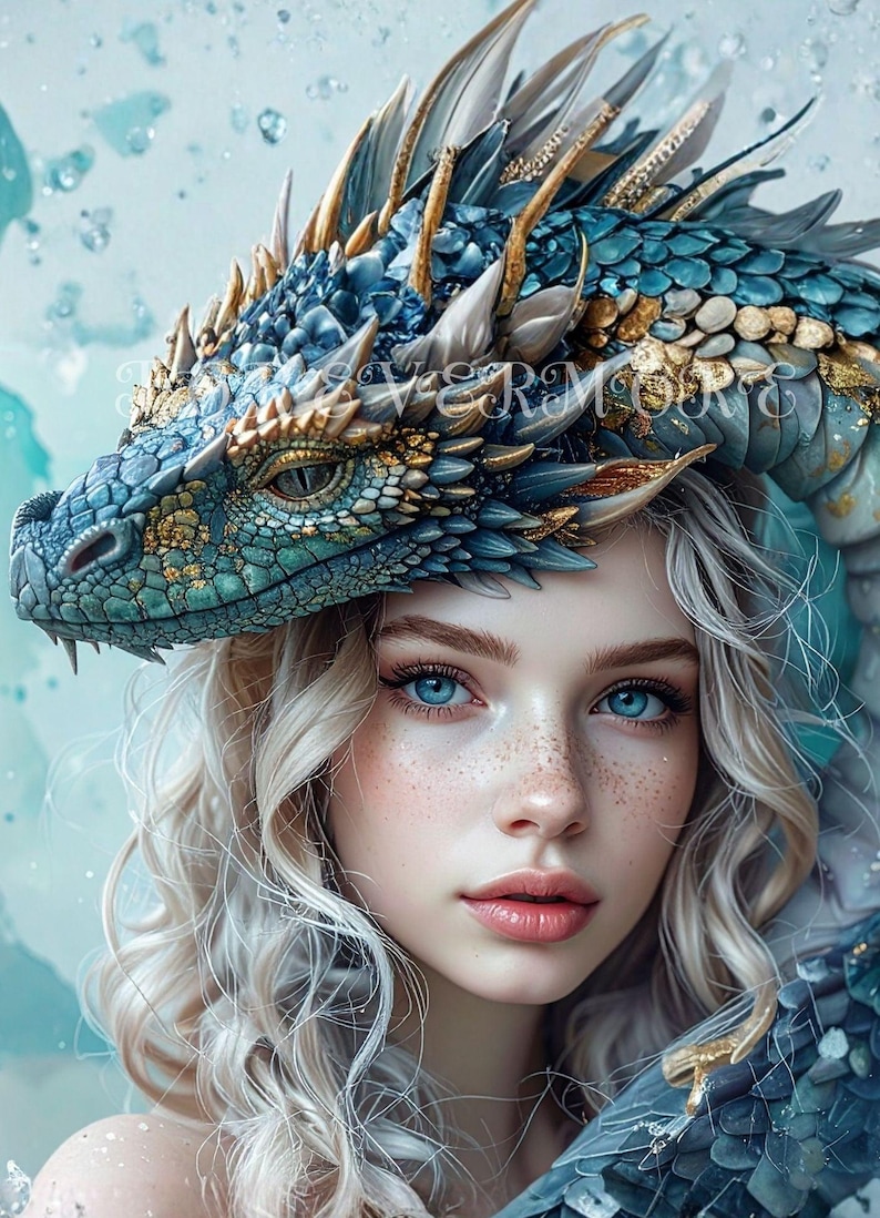 Girl and Dragon Decoupage Rice Paper, Fantasy Portrait Mythical Art ...