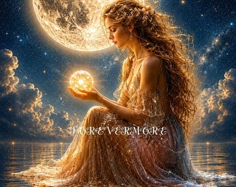 Moon Goddess Rice Paper, Moonlit Decoupage, Ethereal Decor, Mystical Woman Illustration, Celestial Furniture Art