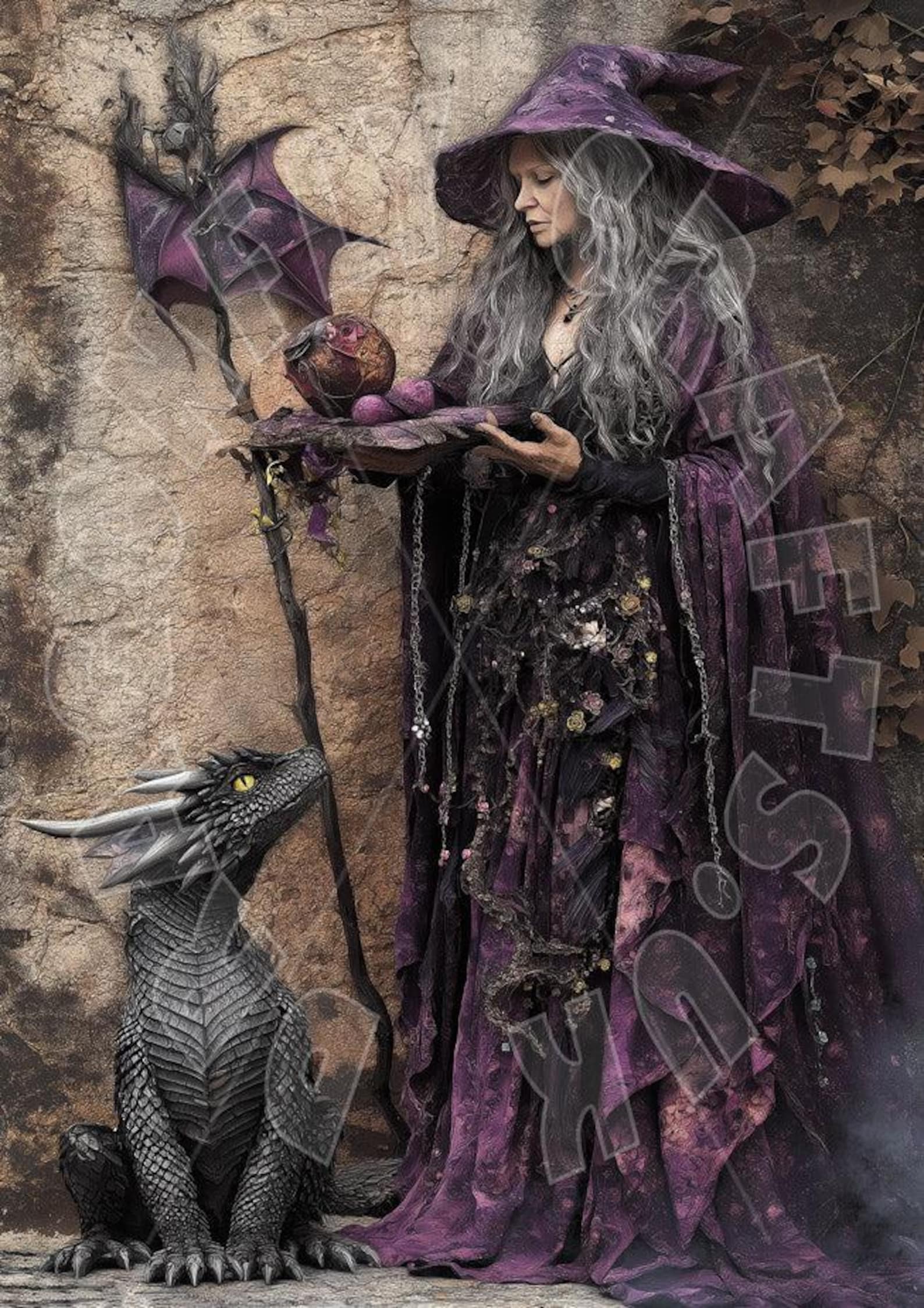 Witch & Dragon Decoupage Paper, Fantasy Rice Paper Sheet, Mystical ...