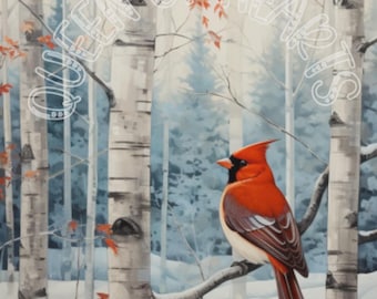 Winter Cardinal Decoupage Rice Paper, Woodland Bird Illustration, Japanese Rice Paper Sheet for Furniture & Holiday Crafts