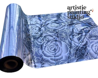 Portia Silver Hologram Foil Sheet for Crafts, Floral Fabric Holographic Foil, Mixed Media, Card Making, DIY Textile Projects