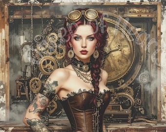 Gothic Steampunk Woman Decoupage Paper, Decorative Rice Paper Sheet, Craft Supply for Furniture, Mixed Media