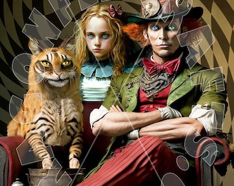 Alice in Wonderland Decoupage Rice Paper, Mad Hatter & Cheshire Cat Fantasy Art