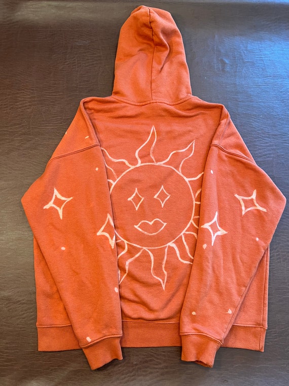 Bleach Dyed Orange Hoodie Etsy
