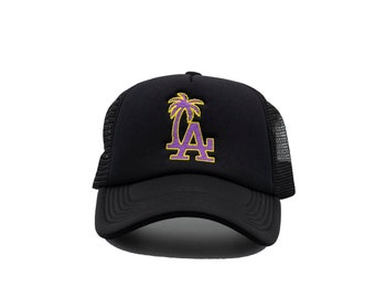 LA palm tree Black Trucker Hat with mesh snap back,  black hat adjustable for all gift