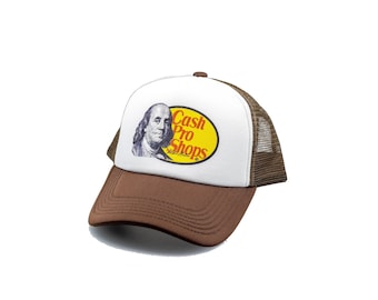 Cash Pro Shops Sombrero de camionero marrón con malla a presión, sombrero negro ajustable para todos los regalos