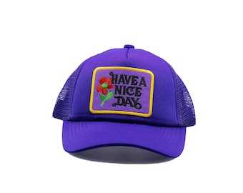 Have A Nice Day style 1 Purple  Trucker Hat with mesh snap back,  Purple hat adjustable for all gift