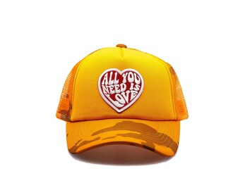 All you Need is Love Orange camo camouflage   Trucker Hat with mesh snap back,  camouflage hat adjustable for all gift