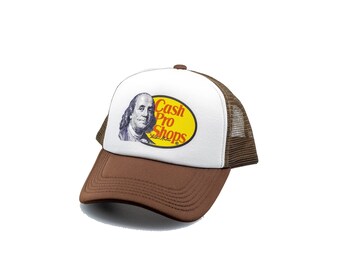 Cash Pro Shops Sombrero de camionero marrón con malla a presión, sombrero negro ajustable para todos los regalos