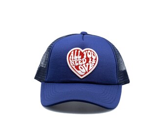 All You Need is Love Navy Blue Trucker Hat With Mesh Snap  display picture 3