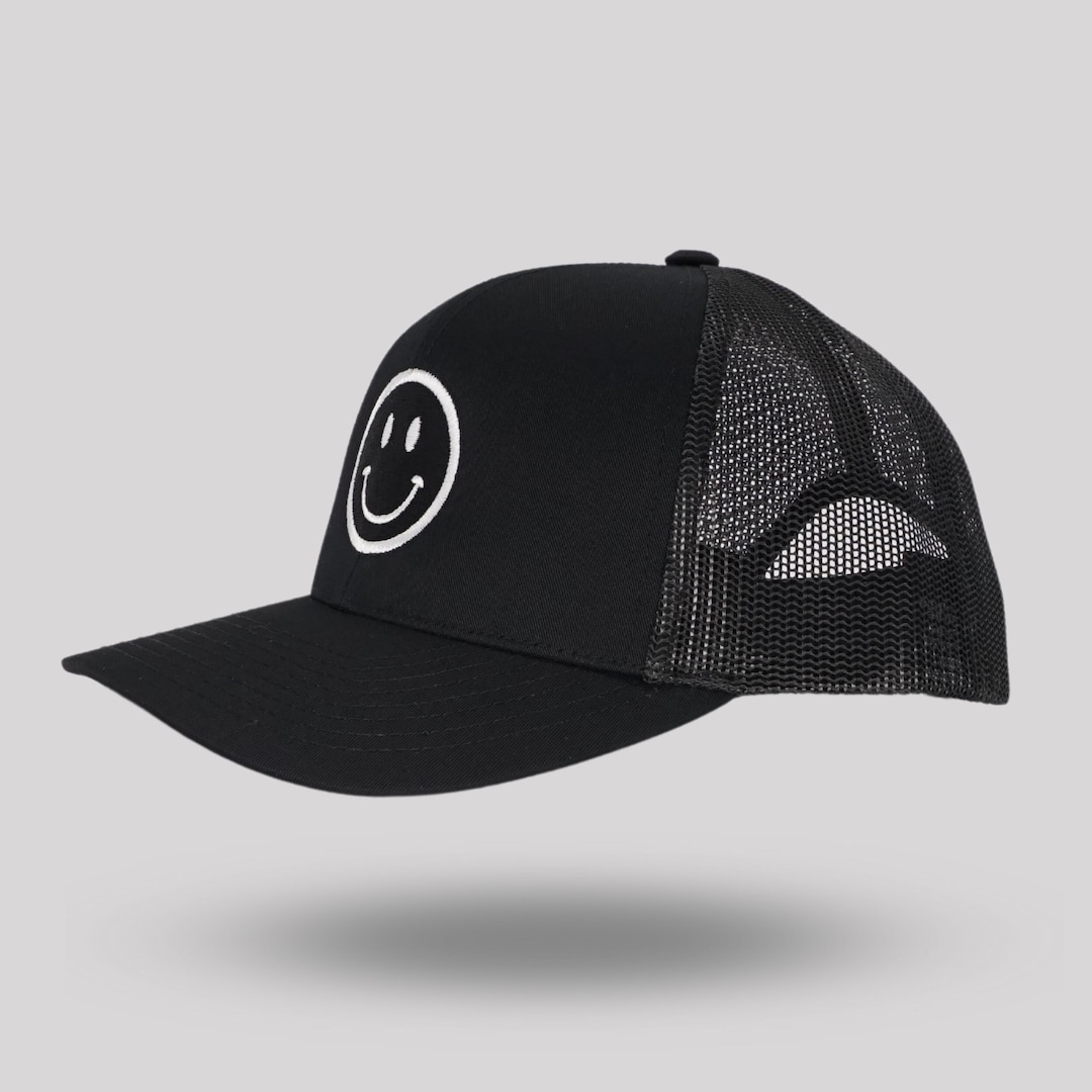 Smiley Face Trucker Hat, Trucker Hat, Happy Face Trucker Hat, Mesh Back