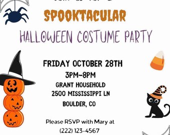 Kids Halloween Party Invite Printable, Halloween Costume Party Invitation, Adult Halloween Party Invite, Editable Halloween Party Invitation