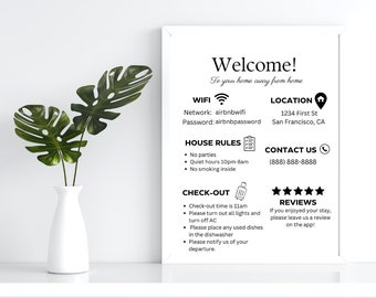 Airbnb Welcome sign, editable template for vacation rental, airbnb info template, renter info wifi password