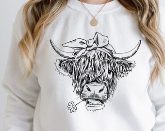 Highland Cow Sweatshirt, Western Style Graphic Tee, Boho Farmhouse Apparel