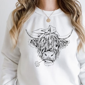 Highland Cow Hoodie, Highland Cow Sweatshirt, Cute Cowgirl Hoodie, Highland Cow Sweater, Western Sweatshirt, Country Hoodie, Cow Sweatshirt