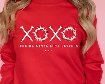 XOXO Sweat-shirt ras du cou avec lettres d'amour originales - Cadeau chrétien pour la Saint-Valentin