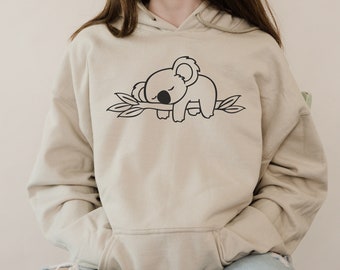 Cute Koala Hoodie, Lazy Animal Print, Cotton Blend