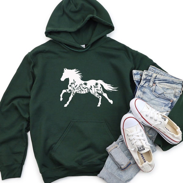 Floral Horse Hoodie ,Horse Lover Hoodie, Floral Horse Sweatshirt, Horse Girl Hoodie, Sweat with Horse, Horse Lover Gift,Love Horses Hoodie,