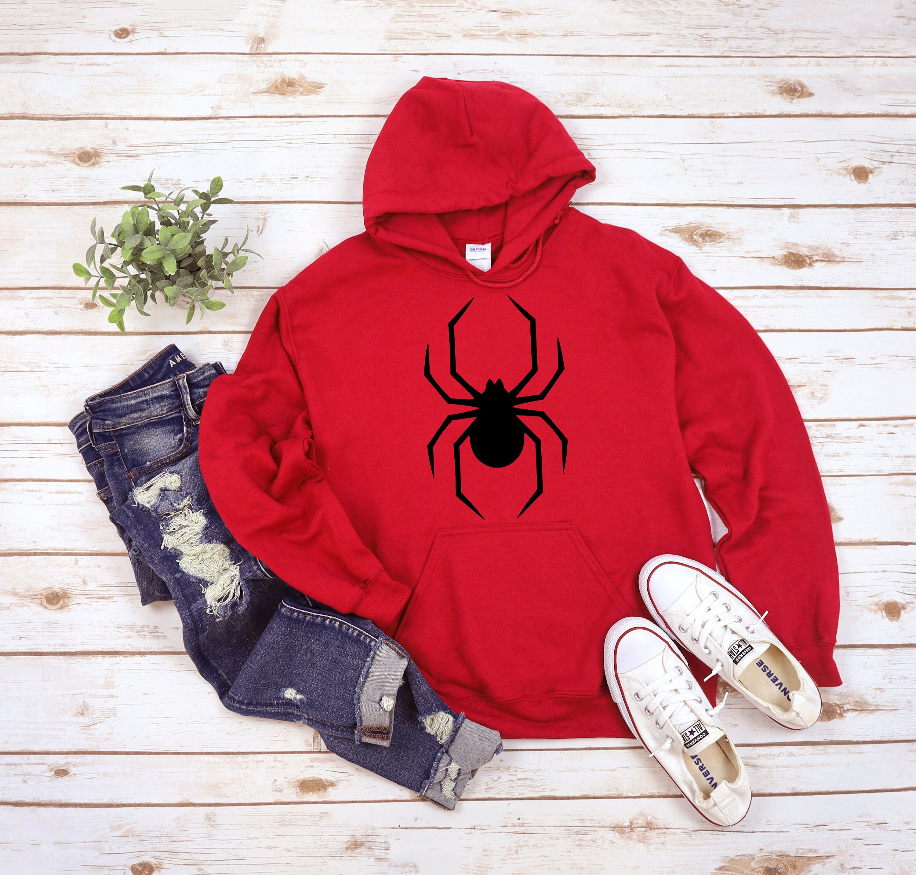 Cameland Women's Sweatshirts Halloween Love Spider Web Pattern Printed  Hoodie Loose Large Size Cordless Pullover Autumn and Winter Fashion Casual