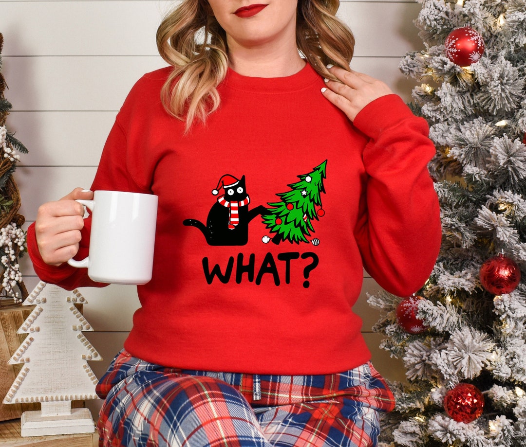 What Black Cat Sweatshirt, Christmas Sweater, Black Cat Sweatshirt