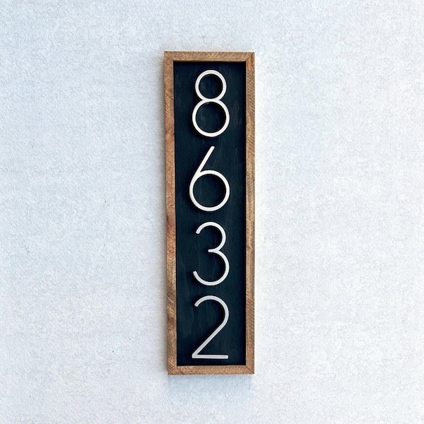 House Number Sign, Vertical Address Numbers, House Number Plaque, Modern Address Sign, Wooden Address Plaque, Custom Address Sign
