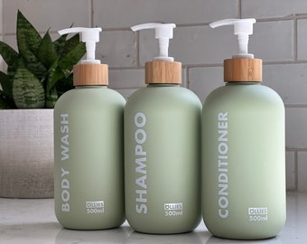 Shampoo Conditioner Body Wash Refillable Bottles-Set of 3-Plastic Bathroom Dispenser