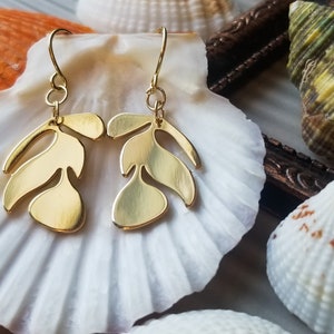 14K & 18K Gold Plated Matisse Inspired Organic Leaf Plant Floral Dangle Earrings