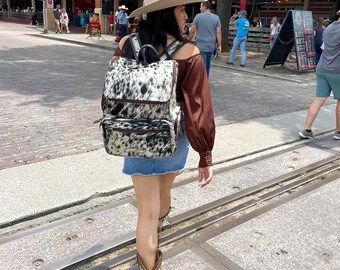 Leather Backpack Women, Leather Backpack Purse, Leather Backpack, Oversize Leather Backpack, Hair On Cowhide Backpack, Diaper Bag, Cowhide