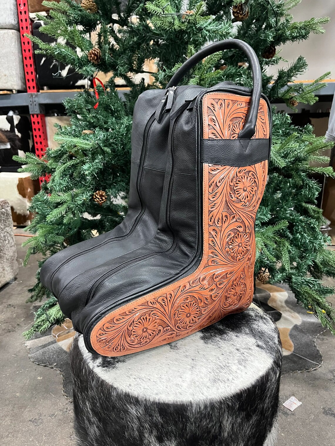Tooled Leather Boot Bag Etsy