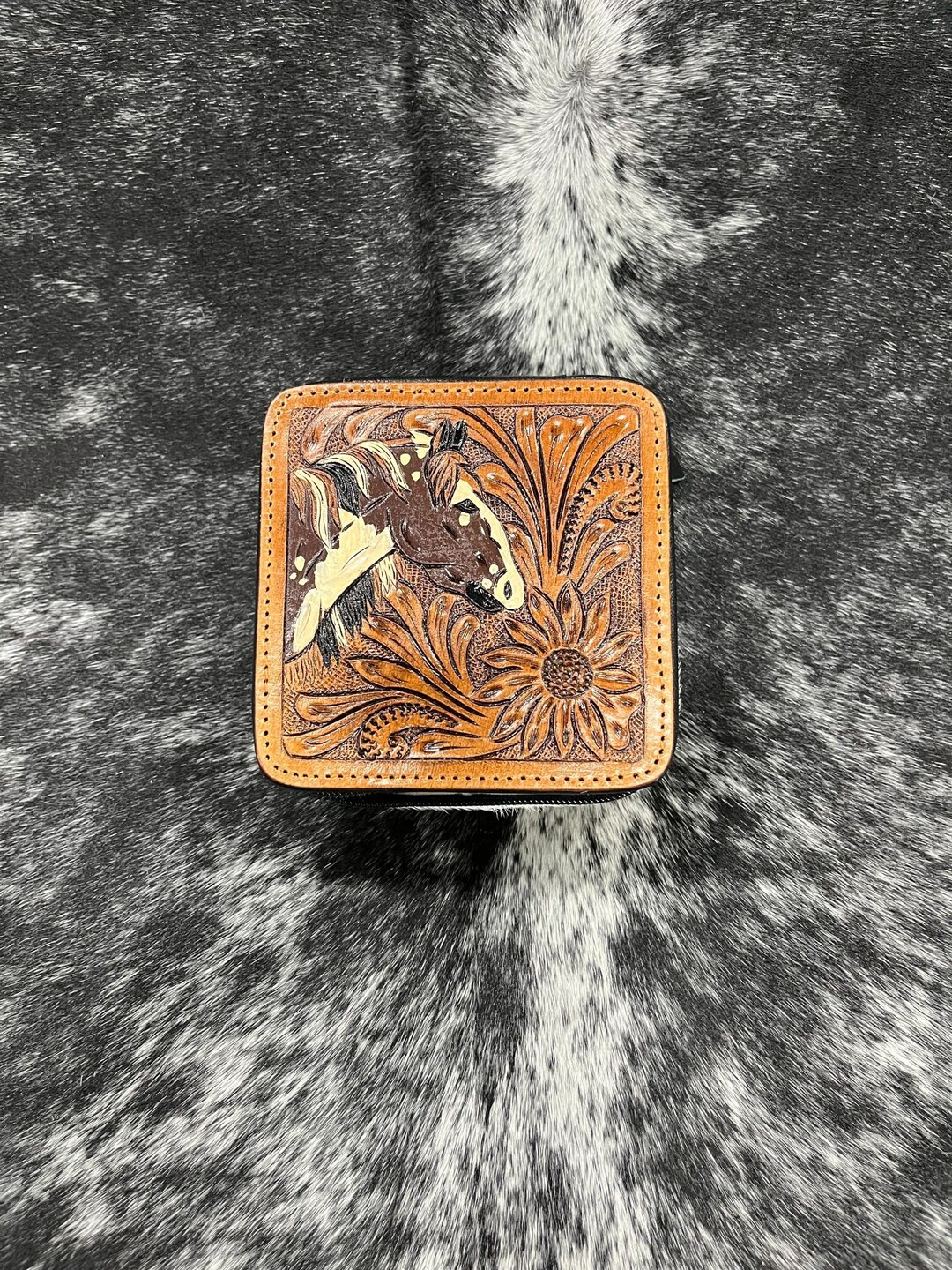 Tooled Horse Cowhide Jewelry Box Etsy