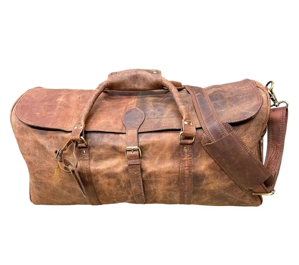 Duffle Bag - Chocolate with Braided Handles, Authentic Vintage