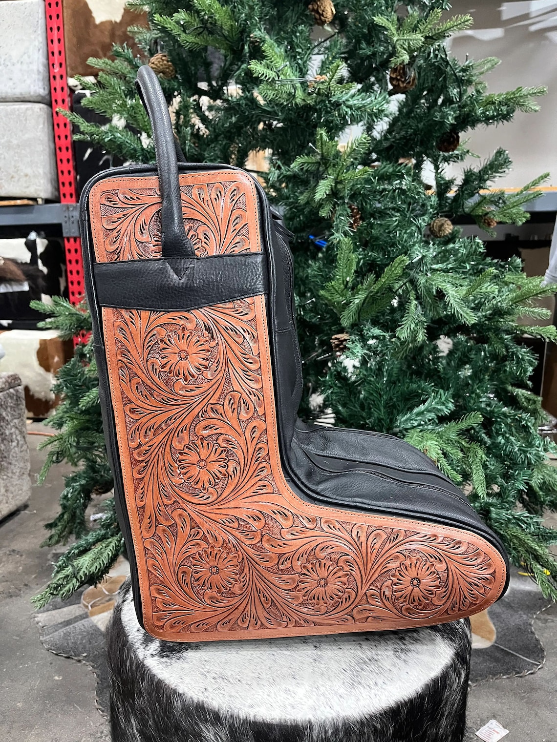 Tooled Leather Boot Bag Etsy