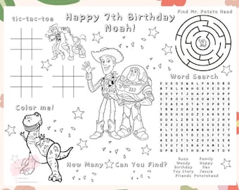 Toy Story Coloring Placemat | Personalized | Party Favor | Custom Coloring | Printable | Birthdays