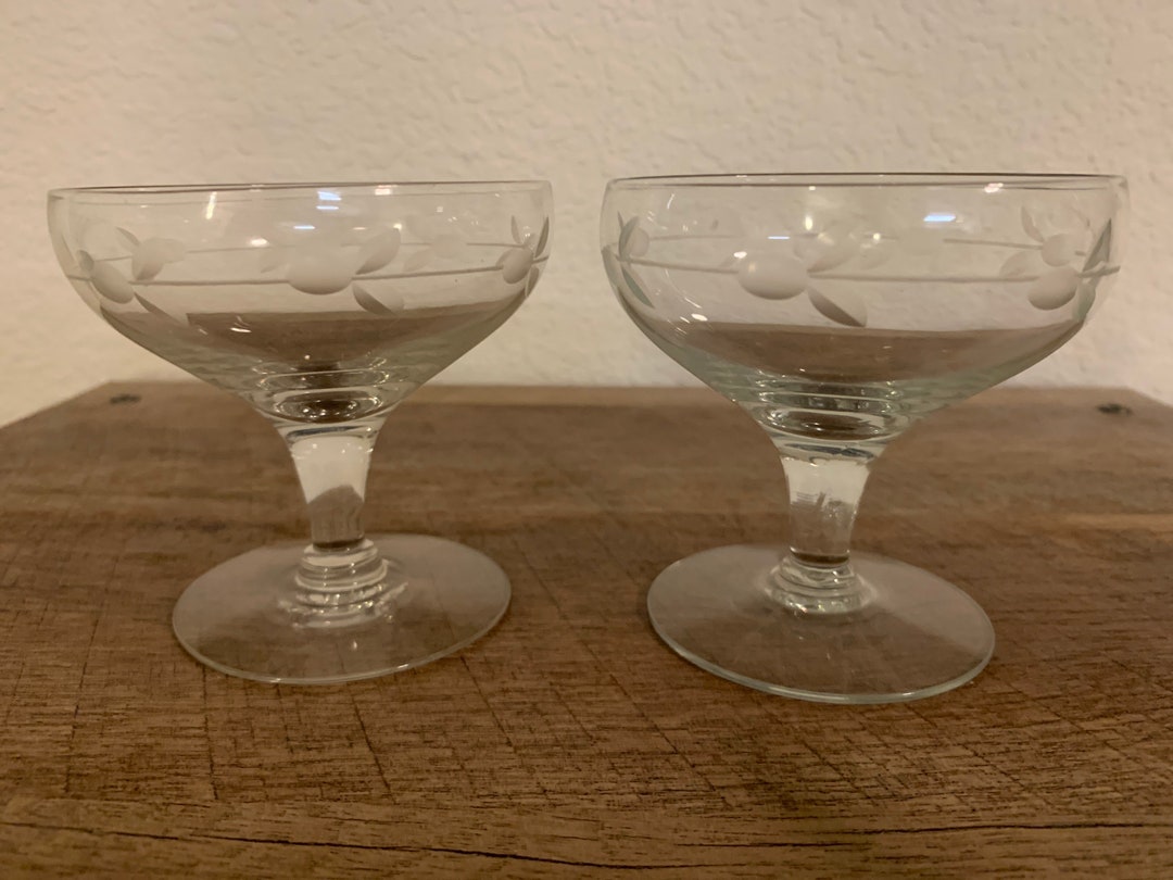 Vintage Etched Crystal Dessert Glasses Etsy