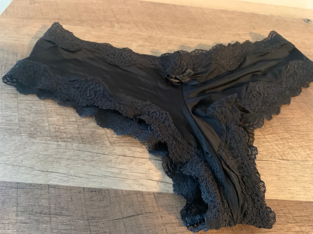 Vintage Victorias Secret Black Cheeky Panties With Lace Trim Etsy
