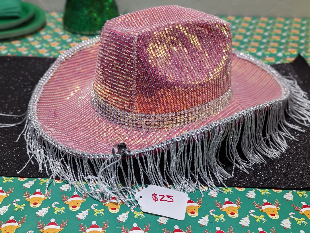 Pink Sequin Fringe Cowboy Hat Etsy