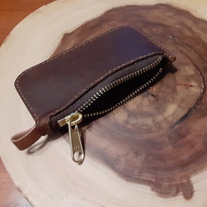Leather Coin Zip Purse, Wallet, Pouch, Hand Stitched, Hand Made With Solid Brass Zipper